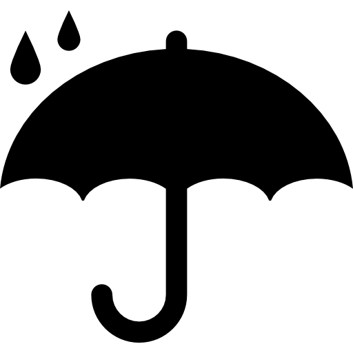 Protection symbol of opened umbrella silhouette under raindrops